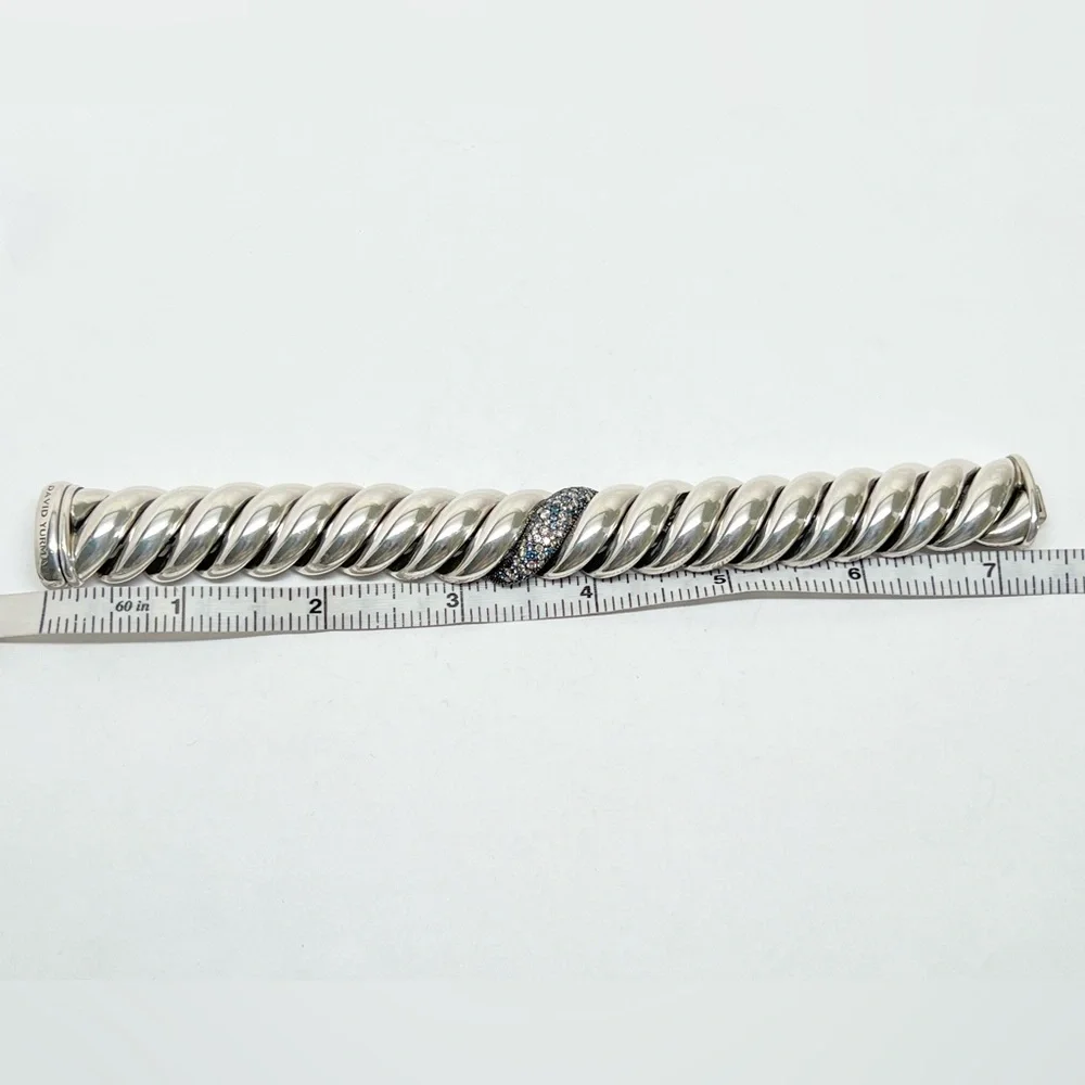 David Yurman Sculpted Hampton Cable Bracelet w/Diamonds, Sapphires & Tanzanites